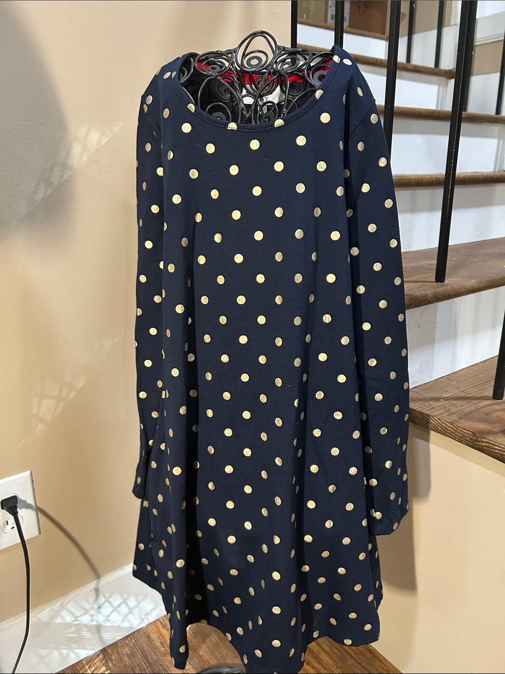 crown & ivy girls M Navy with Gold Polka Dot Top